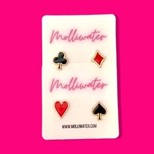 4x Casino Earrings Retro Gold Ace Playing Cards Spade Clover Heart Diamond Suite